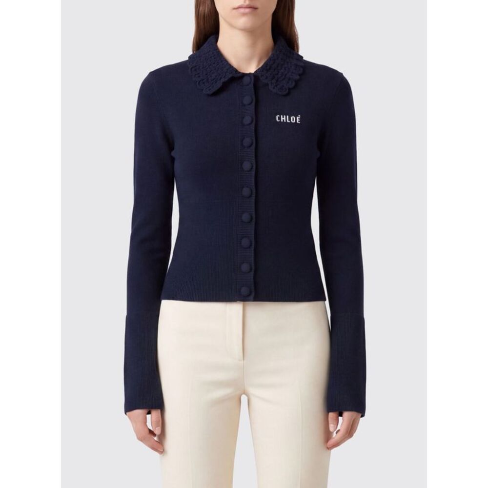 Chloe Women Chloe Slim Fit Wool Polo Cardigan With Contrasting Logo